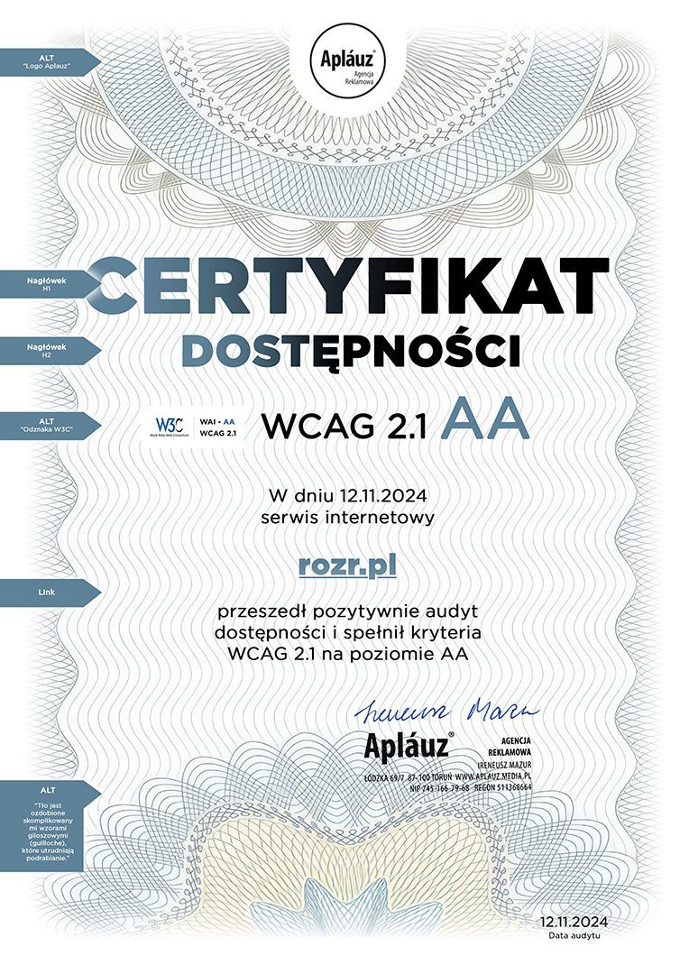 Audyt WCAG i dostosowanie strony do WCAG 2.1 - Certyfikat dostępności na podstawie audytu z dnia 12.11.2024